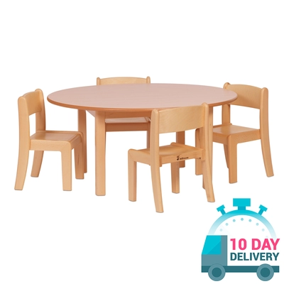 Wooden Circular Table and 4 Stacking Chairs