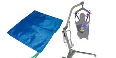 A blue slide sheet and a hoist for a care home