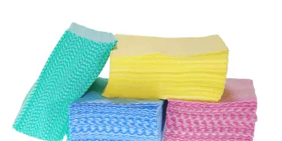 A bundle of cleaning cloths in different colours