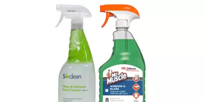 A selection of glass cleaning chemicals