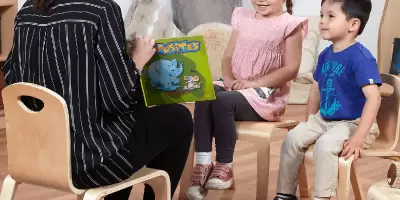 A set of wooden childrens chairs